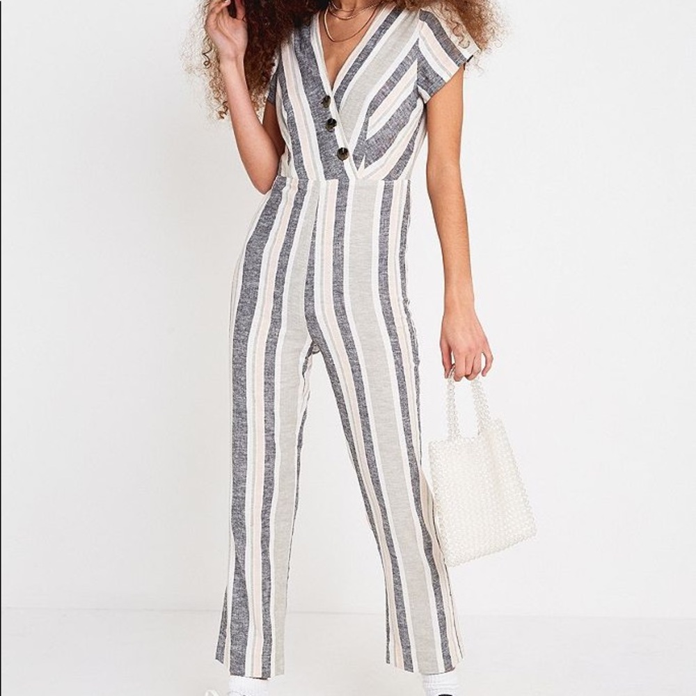 Urban Outfitters Striped Jumpsuit + Button Front